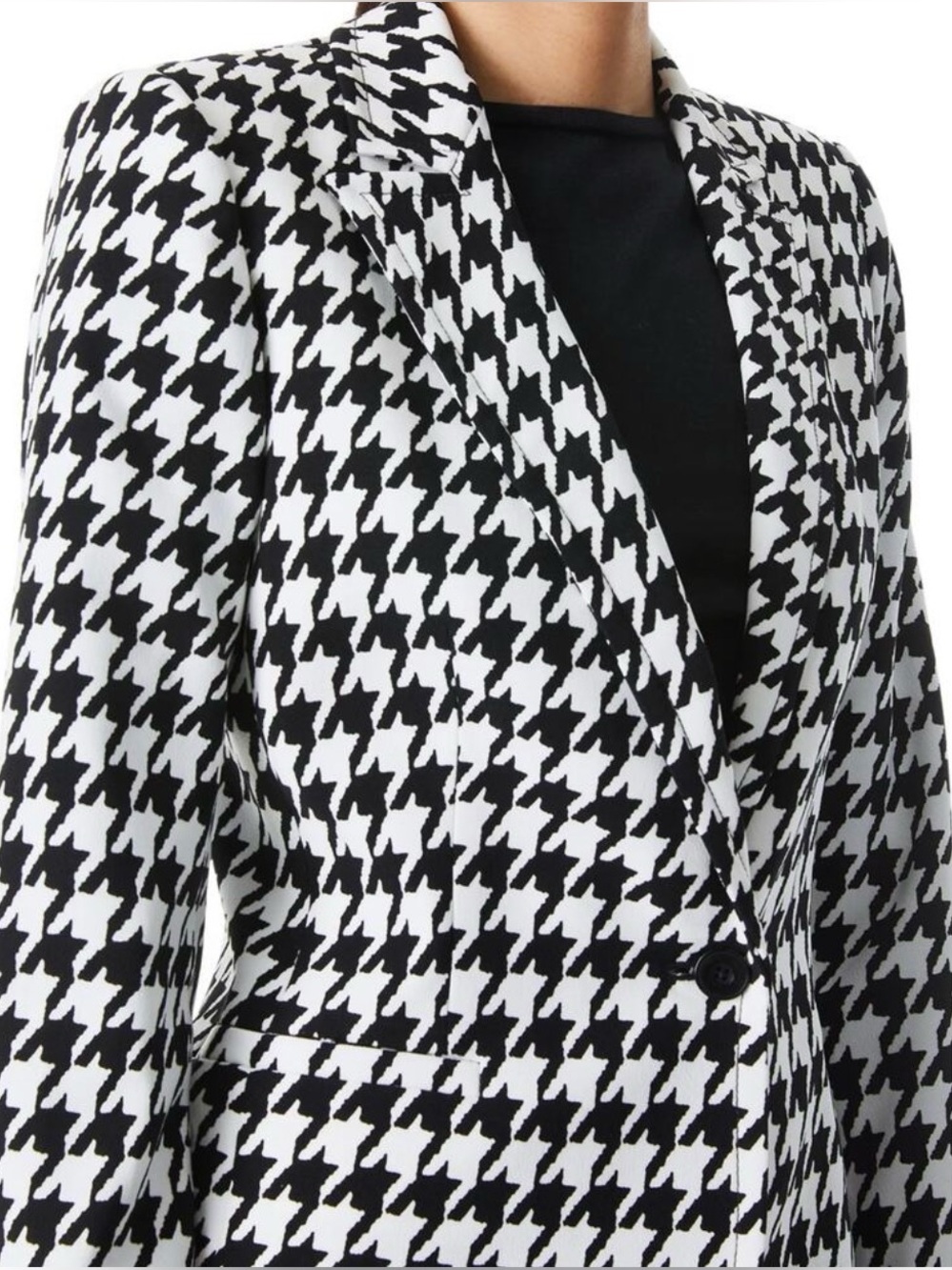 Alice + Olivia Breann Long Fitted Houndstooth Single Button Classic Blazer 10 - Picture 5 of 16